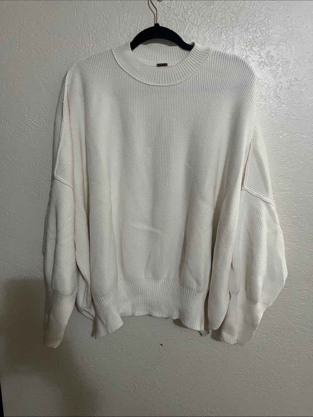 Free People Ivory Ribbed Crewneck Sweater